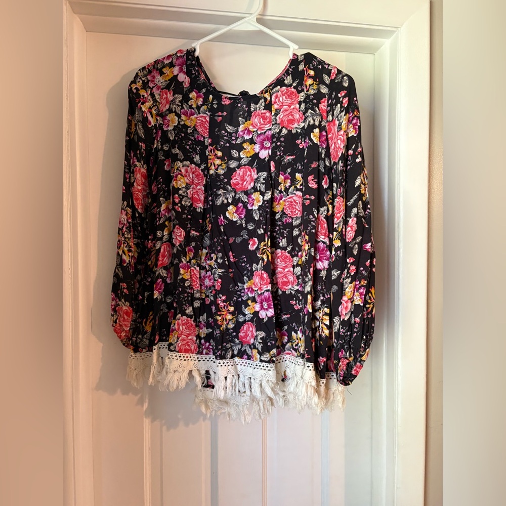Red Dress Boutique Black and Pink Floral Blouse